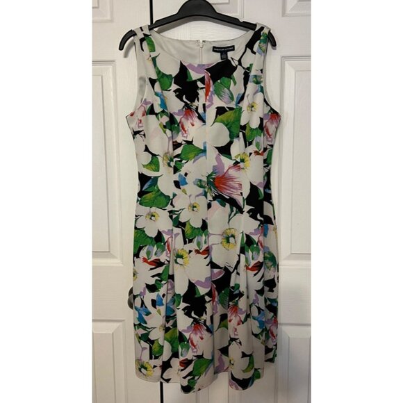 American Living Ralph Lauren Dress 16 Blue Ivory Floral A Line Stretch Washable - Picture 6 of 11